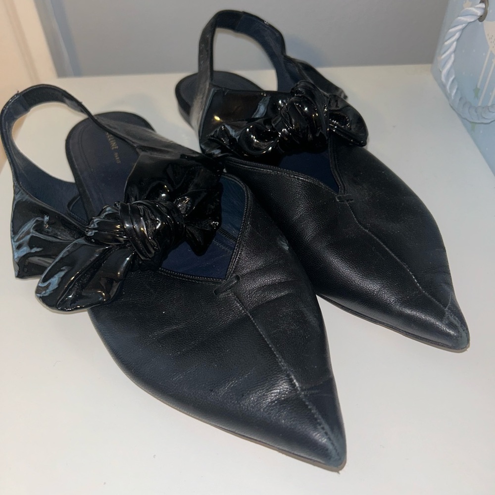 Celine, Paris, point toe ballet style flats w/ ankle bows